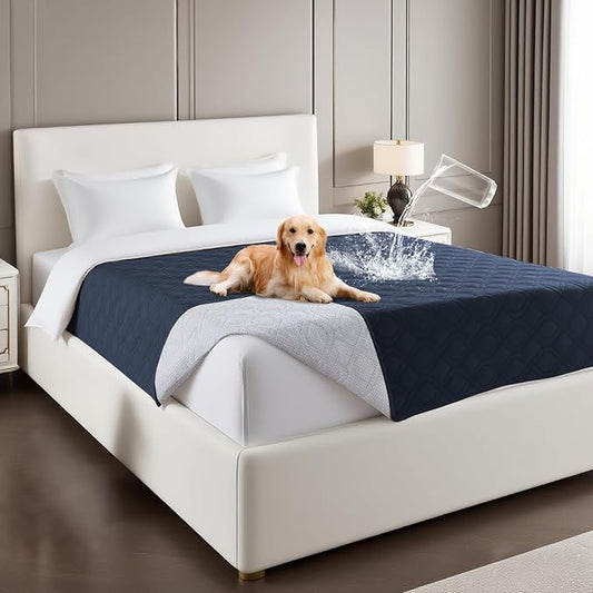 PrinceDeco Waterproof Dog Blanket Pet Bed Cover for Furniture Bed Couch Sofa Loveseat Non-Slip Back(52x82 Inch,Navy)