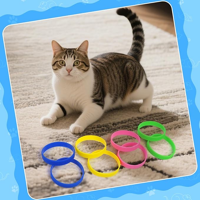 Cat Toys 24 PCS, Rubber Cat Chew Toy, Interactive Cat Toys to Kill Time, Colorful Bracelets Bands for Cat
