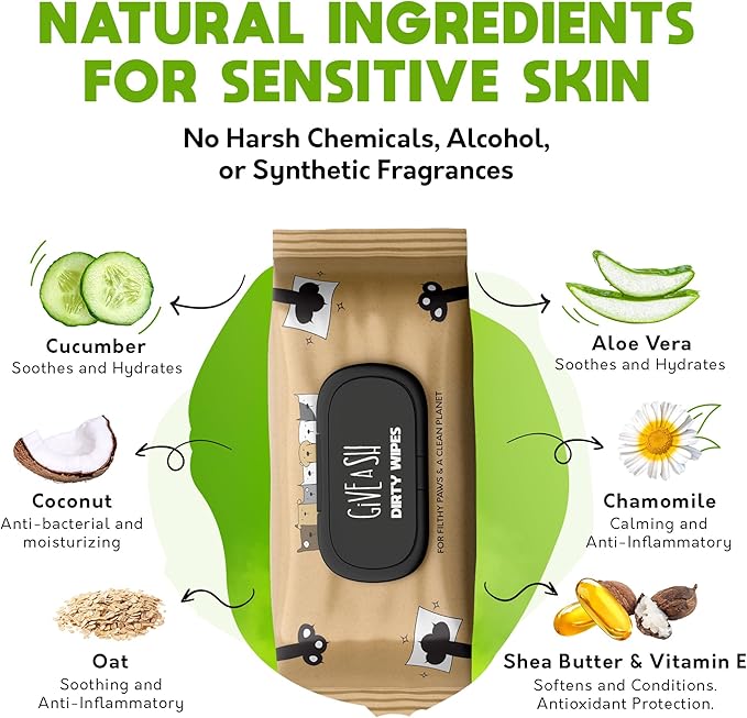 Lick-Safe Pet Wipes for Dogs & Cats - Vet-Approved & Hypoallergenic - Cleans Mud, Odors & Dander - Wipes for Paws, Face & Butt - 10% to Charity - Earth-Friendly & Unscented Cat Cleaning - Pack of 100