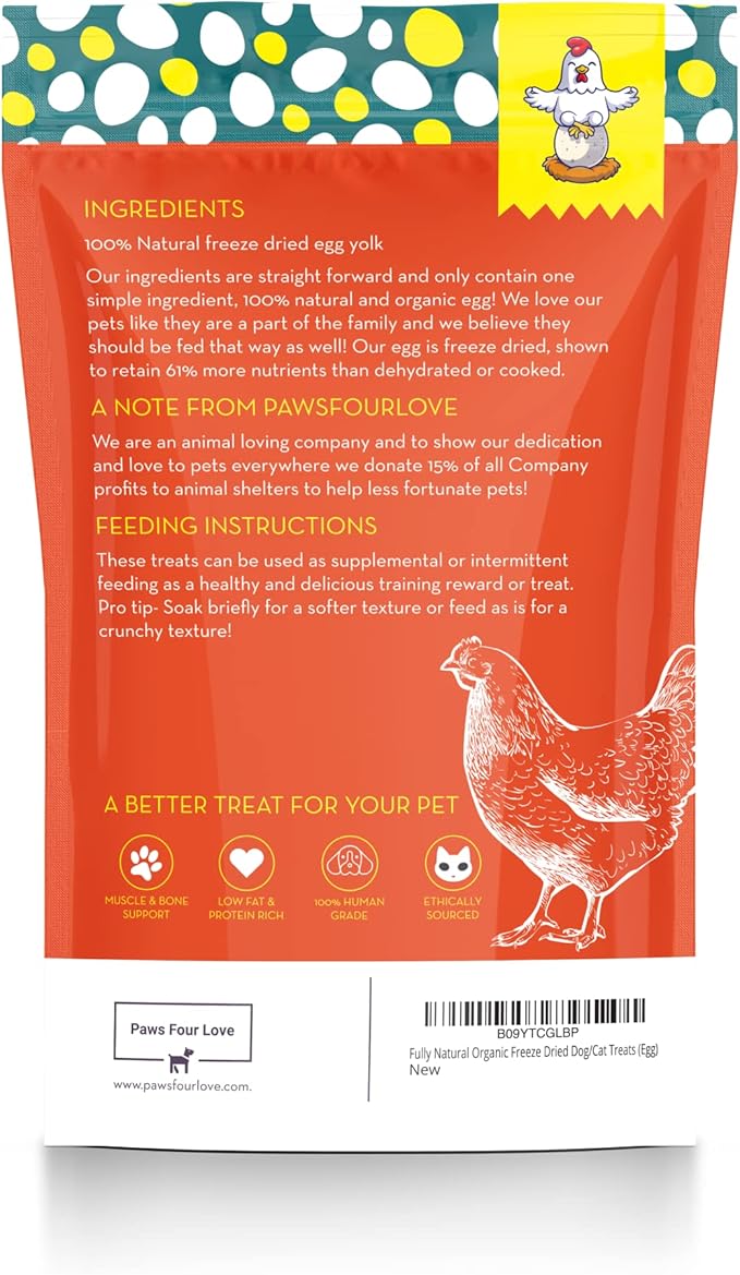 Organic Freeze-Dried Egg Treats for Dogs & Cats — 100% Single-Ingredient Egg — Grain-Free, Gluten-Free, High Protein Nutrition, Food Topper & Training Reward — Made in USA (Pack of 3)