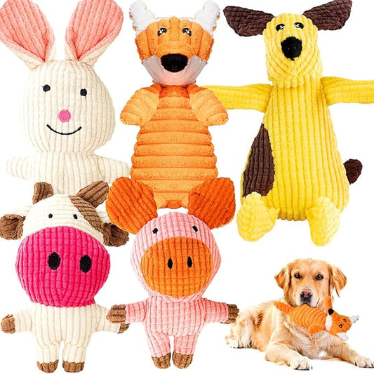 Squeaky Plush Dog Toys: 5 Pack Tough Stuffed Toys - Chew Teething Crinkle Boredom Relief for Puppy Small Medium Large Breed Dogs - Christmas Birthday Gift