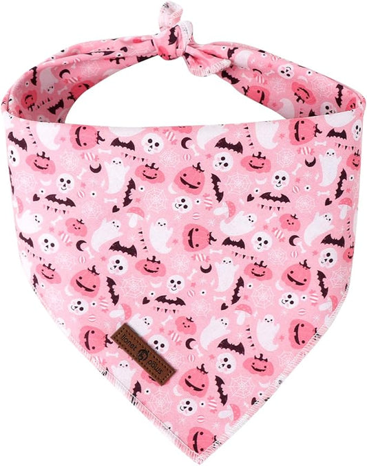 Lionet Paws Cotton Halloween Dog Bandanas Pink,Pumpkin Comfortable Dog Bandana Bibs Scarf Dogs Kerchief,Autumn Scarves for Medium Large Dogs Pets