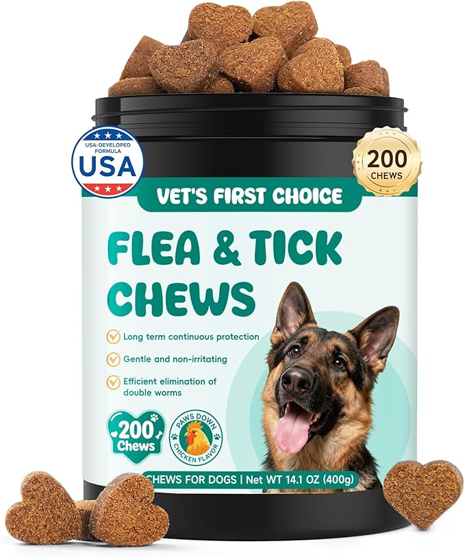Flea and Tick Prevention for Dogs Chewable, Natural Flea and Tick Treatment Chews, 200 Soft Oral Dog Flea Supplement for Puppy & All Breeds