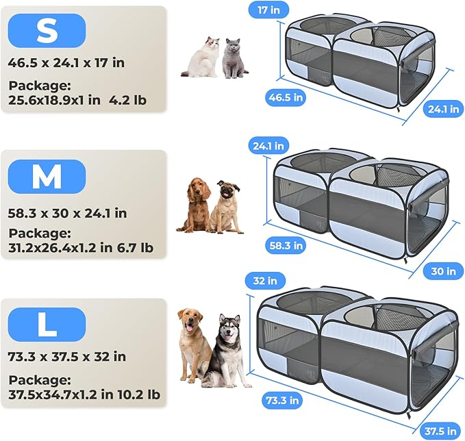 2-in-1 Pop Up Cat Playpen, Detachable into 2 Separate Pens with Additional Doors, Assembly-Free Portable Dog Crates Pet Pen Tent Kennel Kitten Puppy Enclosure Cage Indoor Outdoor Foldable Condo(S)