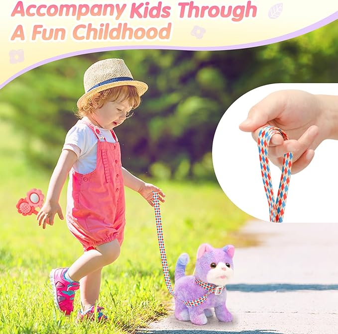 Plush Toys Cat for Kids with Leash, Interactive Electronic Kitty That Walking,Meowing,and Tail Wagging, Pretend Play Realistic Cat Christmas Birthday Gifts for Boys and Girls
