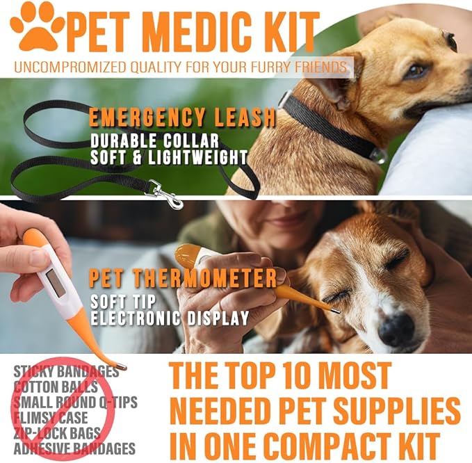 EVERLIT Pet Medic First Aid Kit | 95 Pcs Vet-Approved Medical, Outdoor & Emergency Supplies for Dogs, Cats, Animal Care | Travel-Friendly Compact Bag for Home, Car and Travel (Guardian Orange)