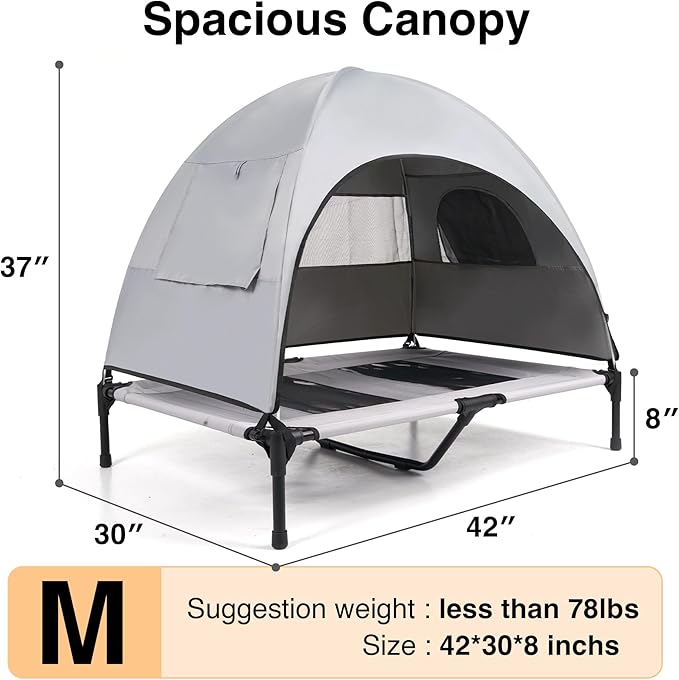 Elevated Outdoor Dog Bed with Canopy – Cooling Camping Tent, Removable Shade, Off-Ground Cot, Medium