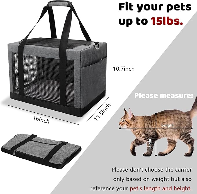 Soft Side Pet Carrier Bag with Shoulder Strap, Breathable Collapsible Mesh Cat Carrier for Cats and Dogs, TSA Airline Approved Travel Pet Carriers