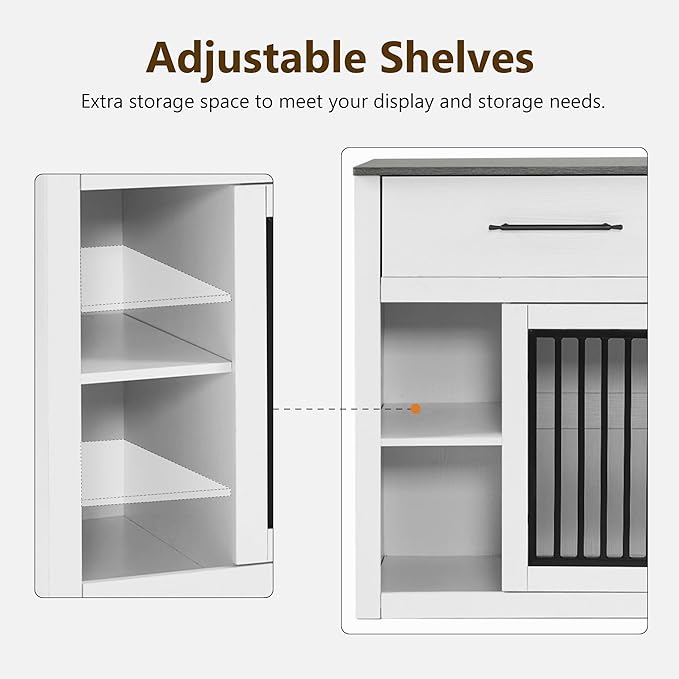 Lovupet Wooden Dog Crate Furniture, Pet House End Table with Large Drawers, Pet Crate for Small/Medium Dogs 1858 (White and Grey)