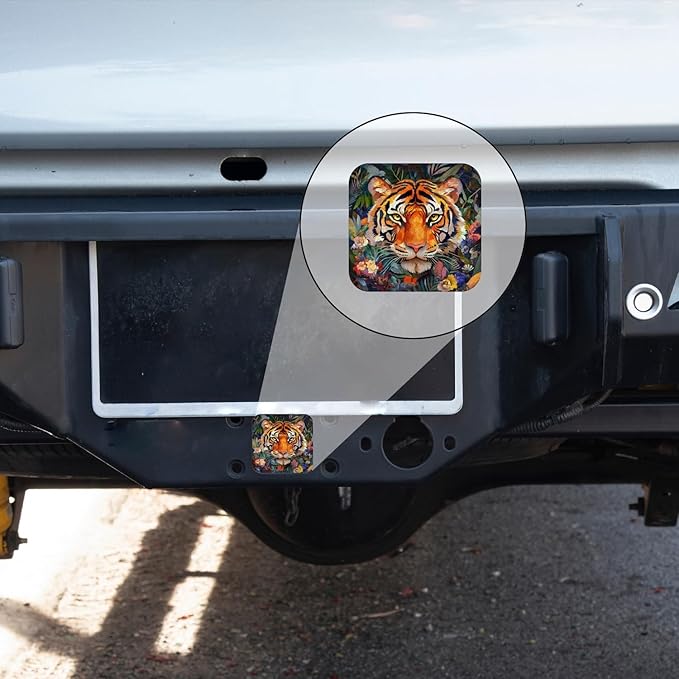 Hitch Cover Fits for 2-Inch Hitch,Majestic Tiger in A Floral and Botanical Ensemble Rubber Trailer Hitch Cover Tube Plug Insert,Car Exterior Accessories, Receiver Tube Hitch Plug