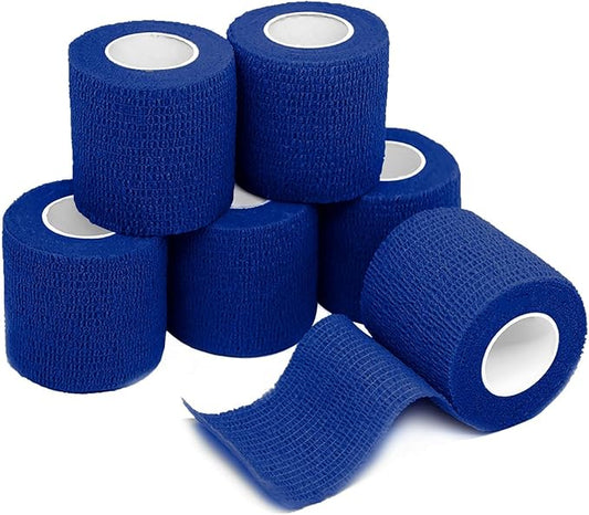 FriCARE Self Adhesive Bandage Wrap, Medical Tape in First Aid Kit, Cohesive Bandages for Wounds Sport Vet, 2 Inches X 5 Yards 6 Rolls, Royal Blue