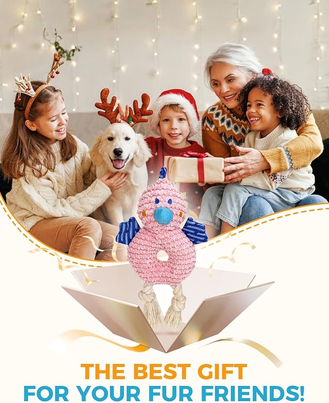 Crinkle Squeaky Dog Toys for Medium Dogs, Durable Plush Chew Toys for Aggressive Chewers, Interactive Tug of War Toy, Teething Gift to Keep Them Busy and Relieve Boredom (Pink Chick)