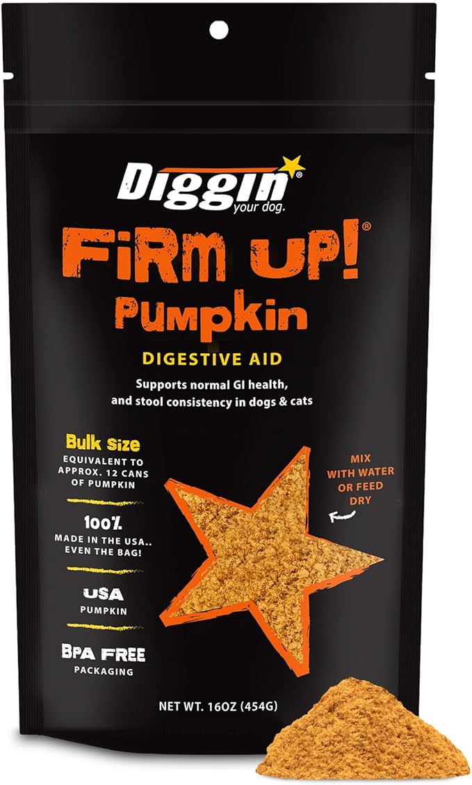 Diggin' Your Dog – Firm Up Pumpkin for Dogs & Cats – Fiber Supplement with Pumpkin & Apple Fiber for Cat & Dog Digestive Support – Made in USA, 16 oz