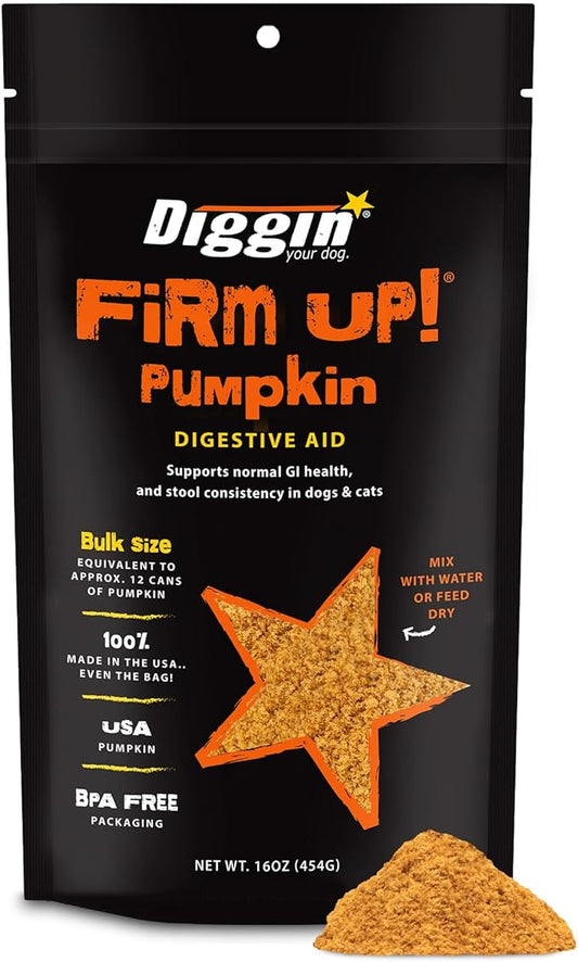 Diggin' Your Dog – Firm Up Pumpkin for Dogs & Cats – Fiber Supplement with Pumpkin & Apple Fiber for Cat & Dog Digestive Support – Made in USA, 16 oz