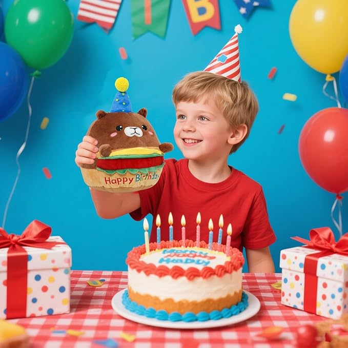 Hamburger Capybara Plush Stuffed Animal Capybara Plush Wear Birthday Hat Kawaii Stuffed Toys Soft Home Plushie Decoration Gifts for Boys Girls