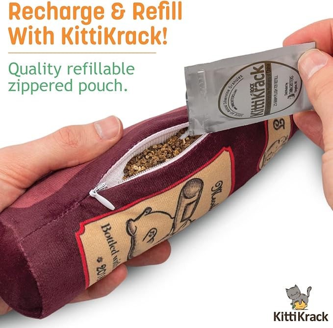 KittiLush 2-Pack Organic Silvervine Catnip Substitute Toys for Cats & Kittens | 100% All-Natural Wild Harvested Silvervine | 2 Refillable Wine Bottle Kicker Cat Toys