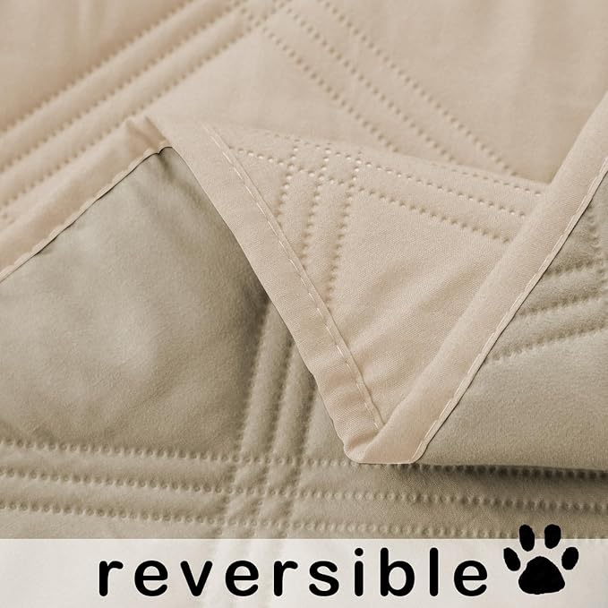 fuguitex Waterproof Dog Blanket Reversible for Small Dogs Resistant Leakproof Washable Couch Cushion Bed Protector Cover for Indoor Furniture Pet Friendly（30"*70",Beige+Khaki