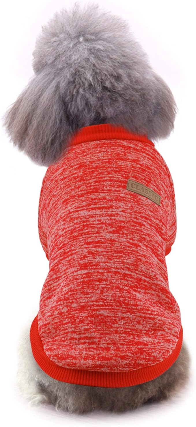Idepet Pet Dog Classic Knitwear Sweater Fleece Coat Soft Thickening Warm Pup Dogs Shirt Winter Pet Dog Cat Clothes Puppy Customes Clothing for Small Medium Dogs(S,Orange Red)