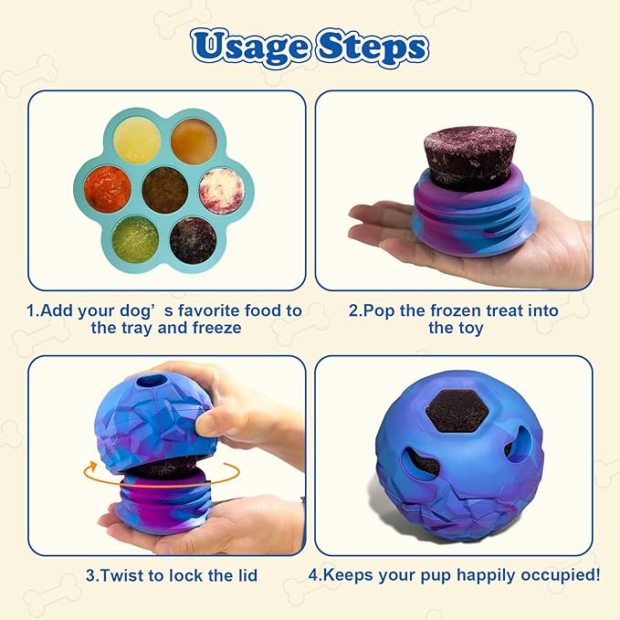 5-in-1 Dog Toy, Frozen Dog Treats to Keep Dogs Busy, Interactive Treat Dispensing Dog Toy Puzzle, Interactive Chew Toys for Puppy Small Medium Dog, Power Chewer, Durable Rubber-Easy to Clean (small)