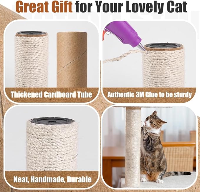 OSPNIEEK 4 PCS M8 Cat Scratching Post Replacement, 15.7“ 7.9" Natural Sisal Rope Kitten Tree Scratcher Refill with Screws, DIY Hemp Scratch Pole Parts for Indoor Cats Tower Refurbishment Accessories