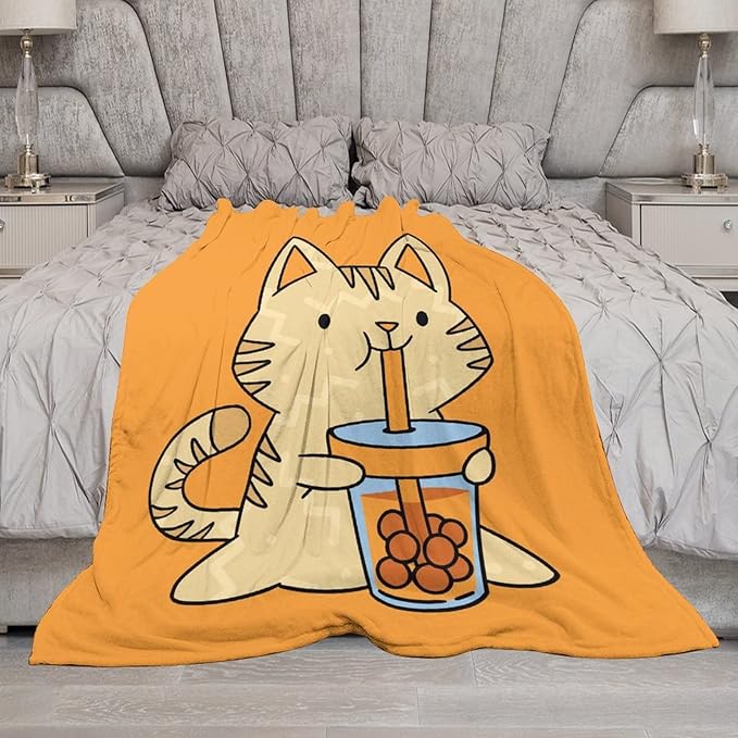 Cat Blanket Gifts - 50"x60" Cute Throw Blanket for Adults Kids - Orange Soft Plush Throws for Bed, Couch & Travel