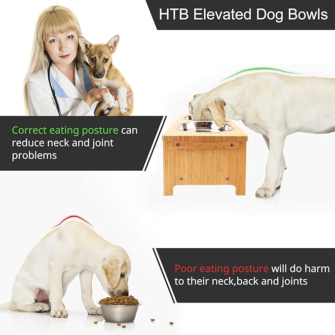 HTB Elevated Dog Bowls,Raised Dog Bowl Stand with 2 Stainless Steel Bowls,Elevated Raised Dog Bowls for Large Medium Small Sized Dogs