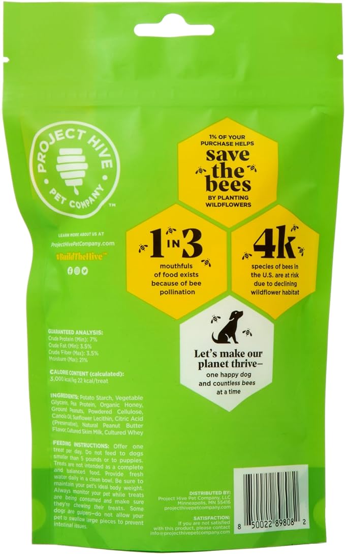 Hive Chew Stick Treats for Small Dogs 2 PackÑ Healthy, Non-GMO Project Verified, Natural Peanut Butter Flavored, Natural, Vegetarian Chews, Made in The USA (Chew Sticks, Small Breeds)