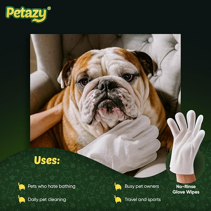 Pet Glove Wipes for Dogs & Cats – 50 Pack | Hypoallergenic, No Rinse, Extra Thick Cleaning Gloves with Aloe & Coconut Oil | Paws, Face, Ears & Butt | Travel Friendly, Gentle & Safe
