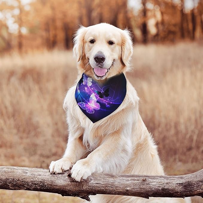Glowing Night Butterflies Dog Bandana Scarf Triangle Bibs Pet Accessories Cat Kerchief White25 One Size