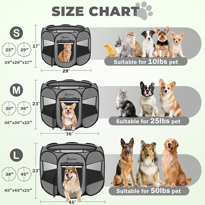 Dog Cat Playpen Indoor Outdoor for Puppy Pet Dog Cat Recovery After Surgery, Dogs Tent Crates Cage Indoor/Outdoor, Portable Pop Up Dog Kennel with Carrying Case for Travel (Premium Grey, Small)