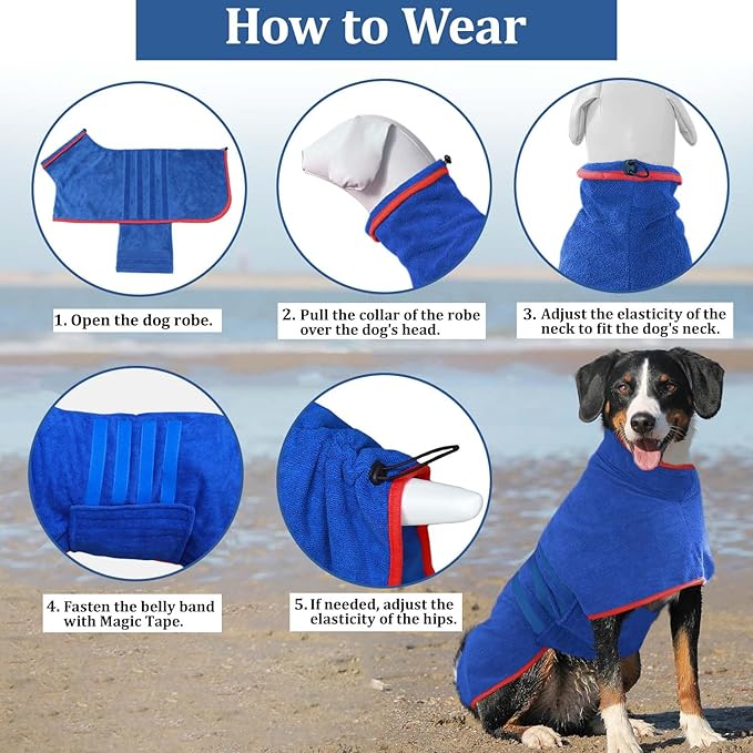 Dog Drying Coat - Fast Drying Bathrobe Towel,Super Absorbent Bath Robe,Microfibre Quick Drying Warm Keeping Dog Robes with Adjustable Collar and Waist(Blue, XX-Large)