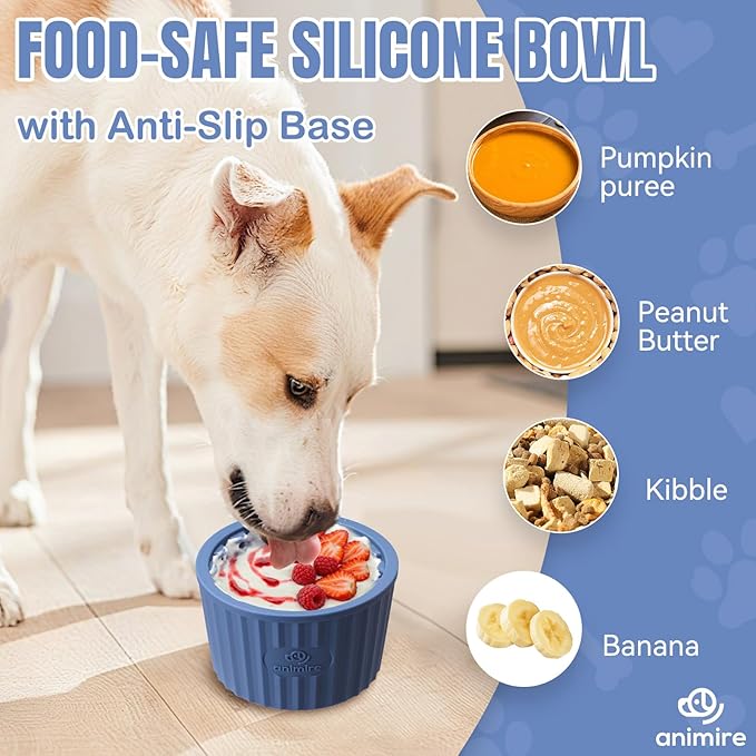 Dog Lick Bowl, Anxiety Relief Dog Licking Mat Freezer Treat Dispenser, Non-Slip Anti-Choking Silicone Slow Feeder Lick Bowl for Small Medium & Large Breed Dogs, BPA Free(Deep Blue,S)