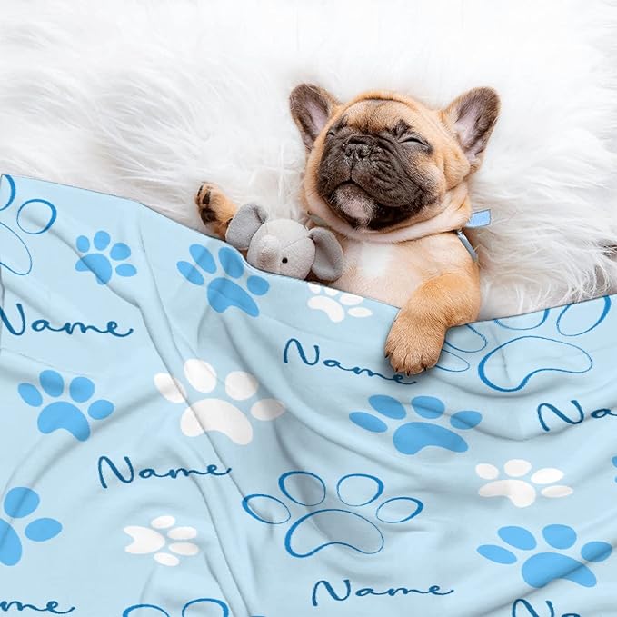 Custom Pet Name Blanket Personalized Dogs Customized Puppy ,Dog Gift for Dog Lovers Mom Dad Cute Paw Prints Soft Flannel Throw Bed Sofa Travel Extra Small 40''x30''