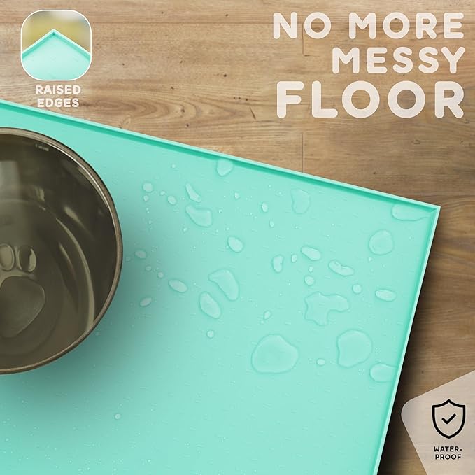 Dog Food Mat - 24x15 Raised Edges Dogs Mat for Food and Water Prevent Spill, Waterproof Cat Food Mats Protect Floors, Easy Clean Dog Bowl Mats for Food and Water, Silicone Pet Feeding Placemats