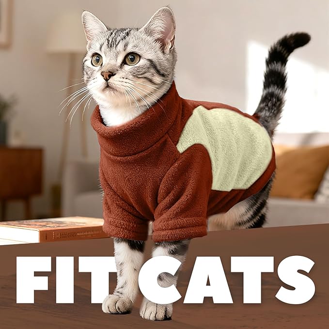 Small Dog Sweater with Leash Ring Soft Warm Fleece Fall Winter Dog Clothes Cute Cat Apparel Puppy Sweaters Classic Pullover Doggy Sweatshirts Chihuahua Costumes Cat Outfits(Brown,XL)