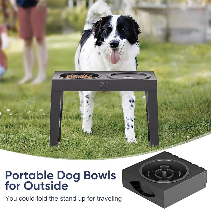 XIAZ Slow Feeder Dog Bowl Elevated Food and Water Bowl Stand for Large Medium Sized Dog, 4 Heights Adjustable, Non-Slip, Durable, Prevents Bloating & Improves Digestion for Dogs
