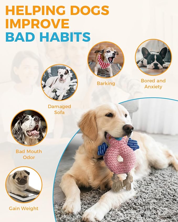 Crinkle Squeaky Dog Toys for Medium Dogs, Durable Plush Chew Toys for Aggressive Chewers, Interactive Tug of War Toy, Teething Gift to Keep Them Busy and Relieve Boredom (Pink Chick)