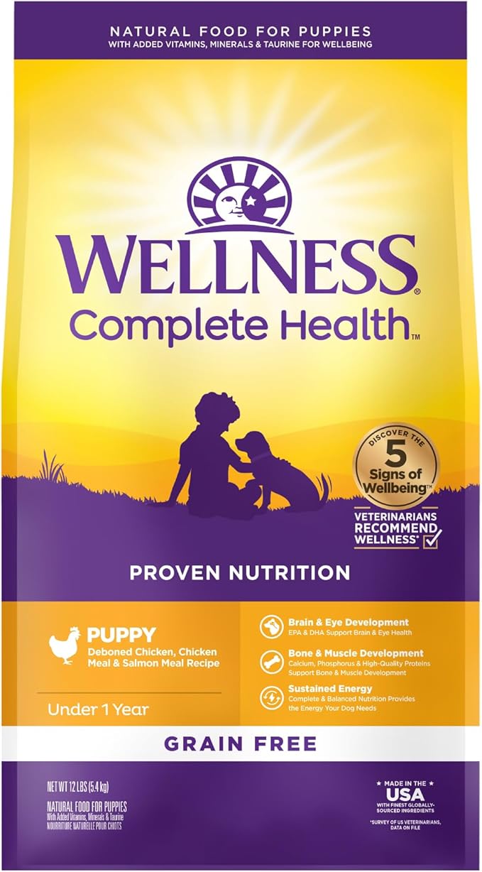 Wellness Complete Health Puppy Dry Dog Food, Grain Free, Natural, Chicken & Salmon Recipe, (12-Pound Bag)