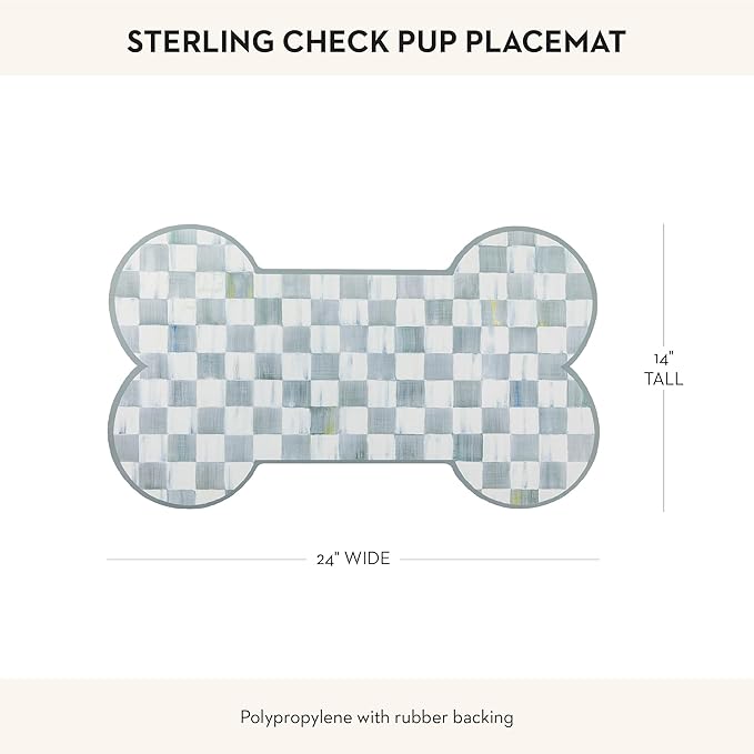 MACKENZIE-CHILDS Pup Placemat, Cute Pet-Food Mat for Dog Bowls and Cat Bowls, Gray-and-White Sterling Check