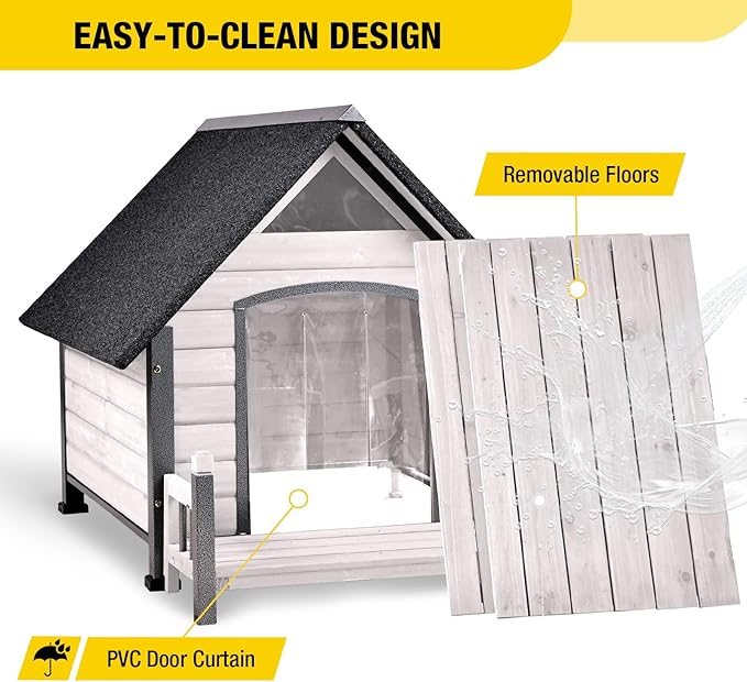 Dog House Outdoor Waterproof Dog Kennel for Small to Medium Size Dogs Doghouse Puppy Shelter with Elevated Floor for Winter (White-A, Medium)