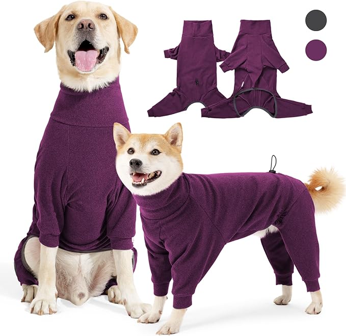 Warm Fleece Dog Sweater with Turtleneck & Leash Hole, Long Sleeve Winter Pullover Jumpsuit for Medium Dogs – Cold Weather Indoor/Outdoor Apparel (Wine red, Medium)