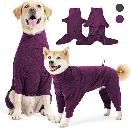 Warm Fleece Dog Sweater with Turtleneck & Leash Hole, Long Sleeve Winter Pullover Jumpsuit for Large Dogs – Cold Weather Indoor/Outdoor Apparel (Wine red, XX-Large)
