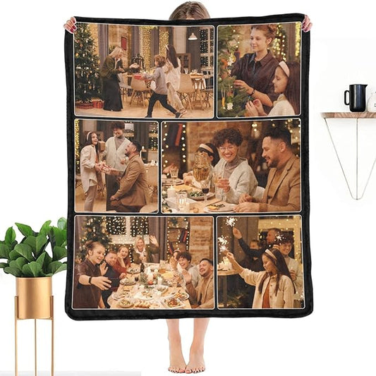 Custom Blanket with Photo, Customized Collage Blankets with Picture Personalized Gift for Lover/Kids/Friends/Family, Customizable Souvenir Home Decor