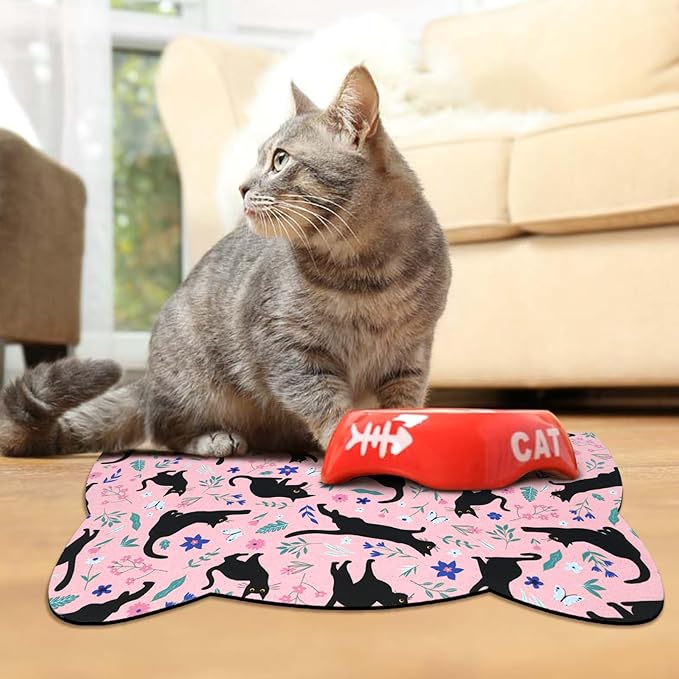 Cat Food Mats for Floor, Dog Water Bowl Mats Pet Feeding Absorbent Placemats for Food and Water Pink 17.7 * 9.8 inch