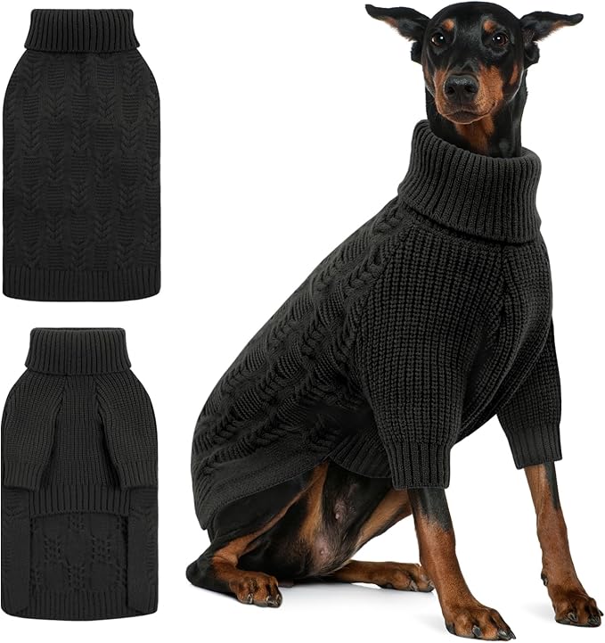 ASENKU XXXL Dog Sweater,Big Dog Sweaters for Extra Large Dogs Girl Boy, Pullover Turtleneck Knitted Sweatershirt Pet Winter Apparel for Doberman,Great Dane (Grey, 3XL)