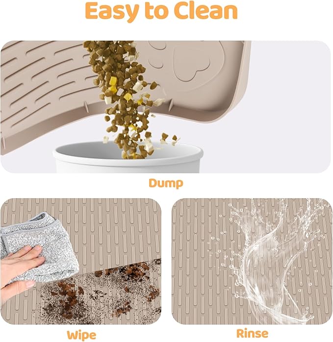 Dog Food Mat, Extra Large 34" x 22" Silicone Pet Feeding Mat with Raised Edge Pet Placemat for Small, Medium, and Large Pets Non-Slip, Easy to Clean (Beige)