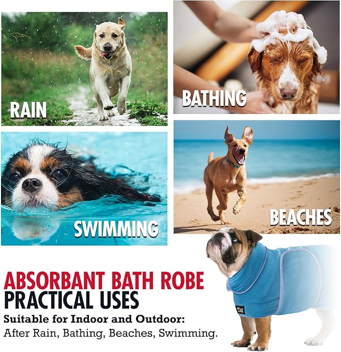 Tuff Pupper Fast Drying Dog Bath Robe | 800 GSM Plush Dog Towel Bathrobe/Dressing Gown | Super Absorbent Pet/Puppy Bathrobe | Adjustable Hood & Belly Strap | Super Soft | Fast Drying (XXXL, Blue)