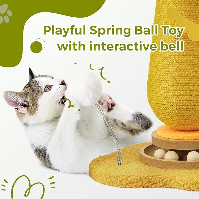 Cat Scratching Post for Indoor Cats,Cat Toys Scratcher Sisal Scratch Posts for Kittens with Interactive Track Ball Spring Ball Toy