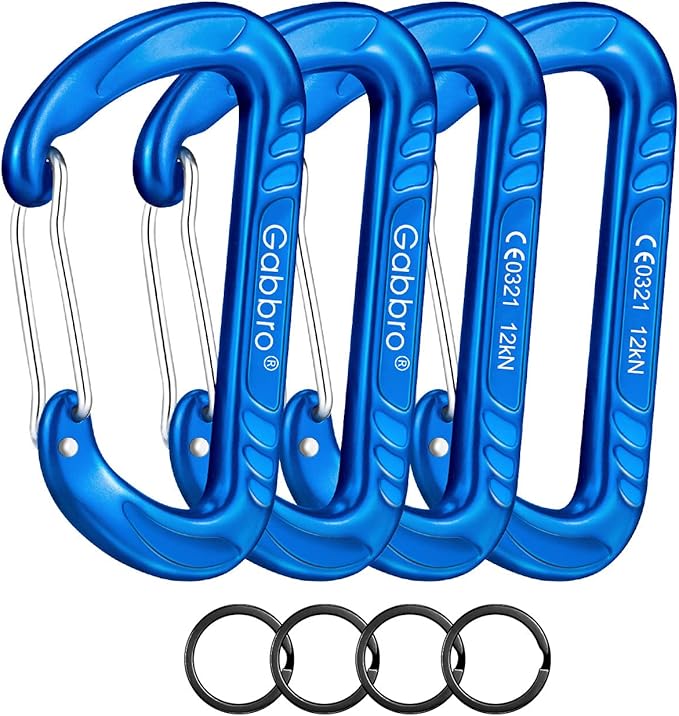 Gabbro Carabiner Clips Heavy Duty, | Wiregate Snap, Screw Locking, Aluminum, Lightweight Caribeener | for Hammock, Hiking, Camping, Water Bottle, Dog Leash Harness, Keychains