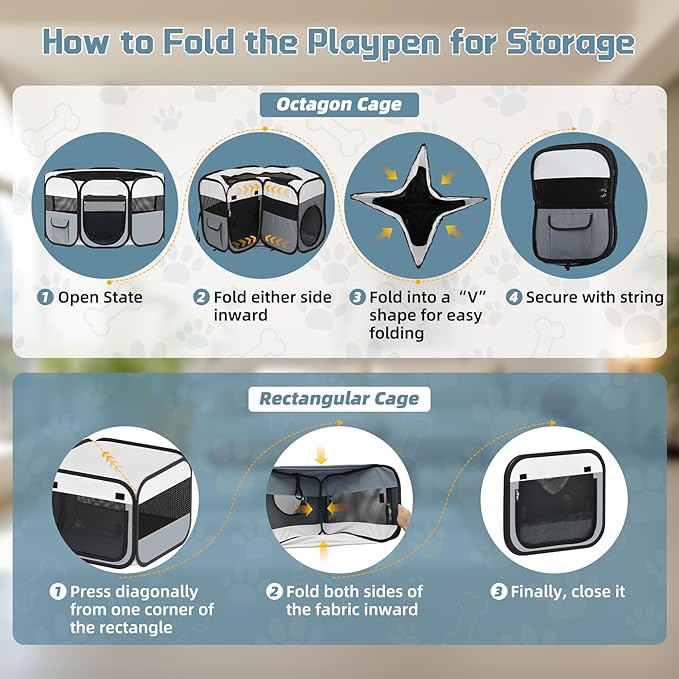 Portable Pet Cat Playpen, Foldable Dog Playpen for Indoor and Outdoor Use, Two in One Pet Playpen for Puppies Medium-Sized Dogs Kittens Travel Camping Use, Cat Tent & Houses